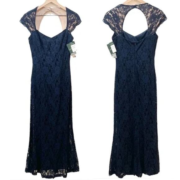 $398 RALPH LAUREN Lace & Floral Print Navy Blue Dress Gown – Size 8 / Medium - Picture 10 of 10